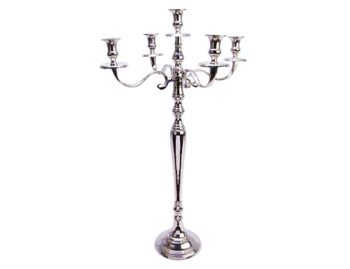 Высокий канделябр ДЖЕРОЛАМО на 5 свечей, металл, серебряный, 80 см, Kaemingk