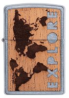 Зажигалка Zippo Woodchuck USA Explore, латунь/сталь/дерево, серебристая, матовая