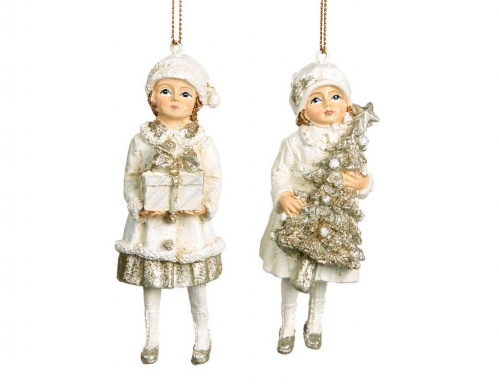 Ёлочная игрушка "Новогодняя девочка" в викторианском стиле, кремовая, полистоун, 11 см, разные модели, Goodwill