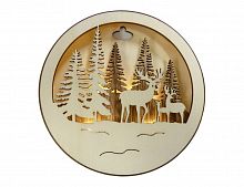 Светящаяся объёмная миниатюра "Олени в лесу", круглая, 4 LED-огней, батарейки, дерево, 14.3 см, Peha Magic, Peha Magic