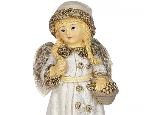 Новогодняя фигурка "Девчушка-ангелочек" с корзинкой, полистоун, кремовая, 9.5х7.5х16.5 см, Edelman фото 2