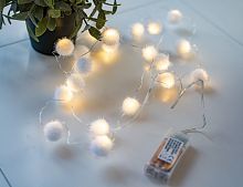 Электрогирлянда "Крошки снежки", 20 тёплых белых LED-огней, 1.9+0.3 м, таймер, батарейки, Koopman International