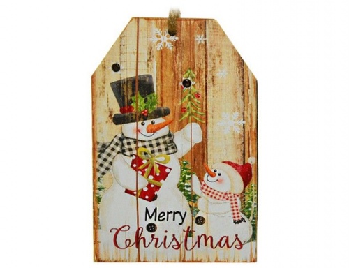 Светящаяся ёлочная игрушка "Снеговичковый позитив" (Merry Christmas), MDF, 2 тёплых белых LED-огня, 8х12 см, Kaemingk