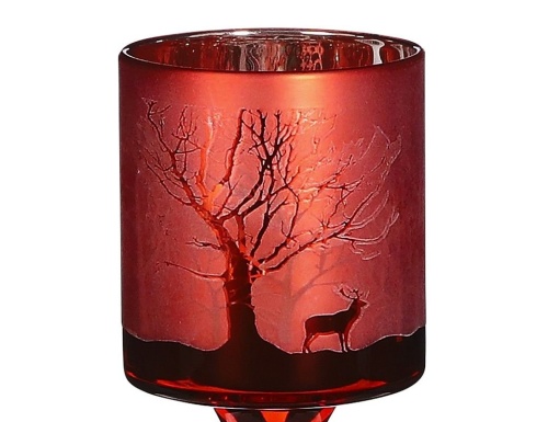 Подсвечник-бокал БАГРЯНЫЙ ЛЕС под чайную свечу, стеклянный, красный, 20 см, Edelman фото 2