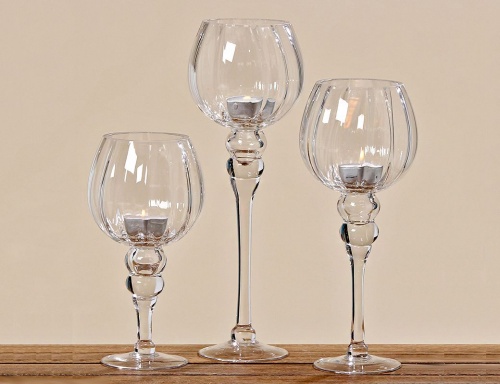 Набор подсвечников-бокалов "Леокадия", стекло, прозрачный, 20-30 см, 3 шт., Boltze