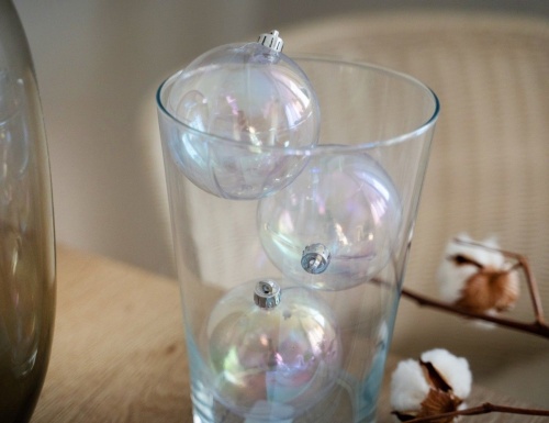 Набор однотонных пластиковых шаров глянцевых, цвет: прозрачный перламутр, 80 мм, упаковка 6 шт., Kaemingk/Winter Deco фото 5