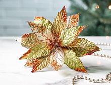 Искусственная пуансеттия ЗОЛОТОЙ ВЕК на клипсе, 20 см, Winter Deco
