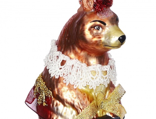 Стеклянная ёлочная игрушка "Медведица на велосипеде", 7.5х5.5х14.5 см, Edelman фото 2