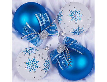 Набор стеклянных шаров РОМАНТИКА, белые и голубые, 4х75 мм, Елочка