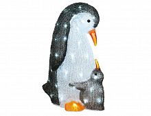 Светящаяся фигура "Трогательные пингвины", акрил, 60 холодных белых LED-огней, 31x25x47 см, уличная, Kaemingk