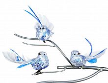 Украшение "Птичка айри" на клипсе, перо, текстиль, белая с голубым, 16.5 см, Goodwill