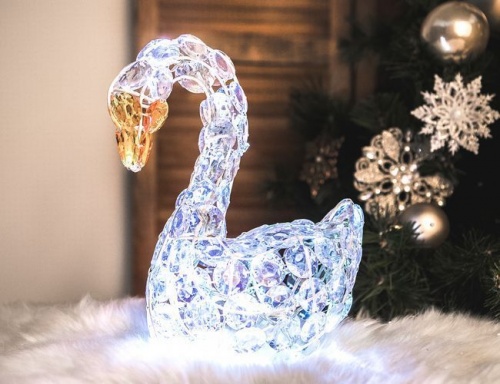 Лебедь светящийся "Хрустальный", акрил, 30 см, 32 холодных белых LED ламп, Edelman фото 5