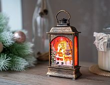 Новогодний фонарик САНТА С ЕЛКОЙ, пластик, бронзовый, 12 см, батарейки, Serpantin