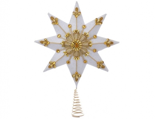 Ёлочная верхушка "Звёздная роскошь" с самоцветами, белая с золотым, 32 см, Kurts Adler