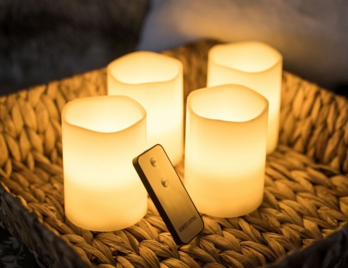 Светодиодные восковые свечи КЛАССИКА, кремовые, тёплые белые LED-огни мерцающие, 7.5х10 см (4 шт.), ПДУ, Kaemingk (Lumineo) фото 5