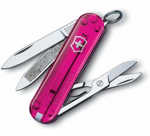 Нож Victorinox Classic, 58 мм, 7 функций, полупрозрачный розовый (подар. упак.) фото 2