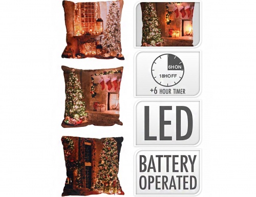 Светящаяся подушка "Рождественский уют", 4 LED-огня, 40х40 см, таймер, батарейки, Koopman International фото 3