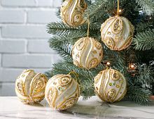 Набор ёлочных шаров ЗЕФИРНЫЙ, полиэстер, слоновая кость, 8 см, 6 шт., Winter Deco