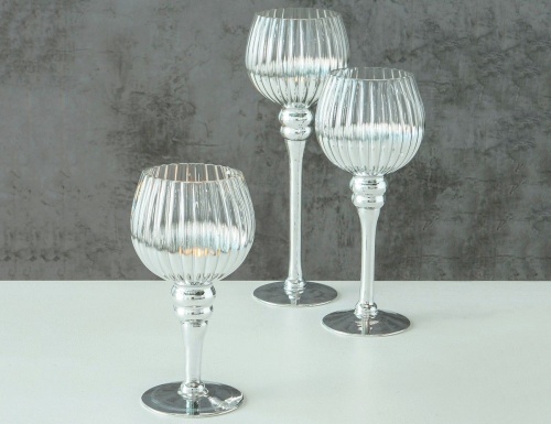 Подсвечники-бокалы под чайные свечи МАНОН, стекло, прозрачные, 20-30 см, набор - 3 шт., Boltze фото 2