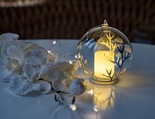 Светящийся ёлочный шар "Зимние деревца", стекло, тёплый белый LED-огонь, 10 см, Peha Magic