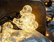 Электрогирлянда "Светлячки в лампочках", 20 ламп, 100 тёплых белых микро LED-огней, 9.5+5 м, чёрный провод, коннектор, уличная, Kaemingk