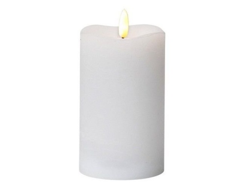 Электрическая восковая свеча FLAMME белая, тёплый белый мерцающий LED-огонь, "натуральный фитилёк", таймер, 7.5х14 см, STAR trading