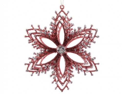 Ёлочное украшение Снежинка "Мерцающий цветок" акрил, розовый мрамор с глиттером, 12.5 см, Kaemingk
