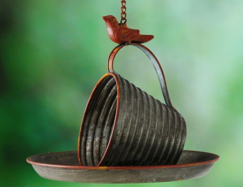 Декоративная кормушка для птиц "Винтажная чашечка", металлическая, медно-серая, 22х20 см, Boltze фото 3