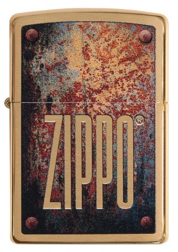 Зажигалка Zippo Rusty Plate Design с покрытием Brushed Brass, латунь/сталь, золотистая, матовая фото 5