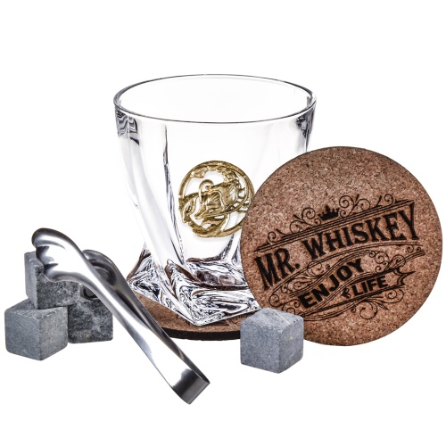 Набор из 2х бокалов для виски Квадро с накладкой "Рак", упаковка Mr Whiskey, 8 камней, щипцы, 2 костера фото 10