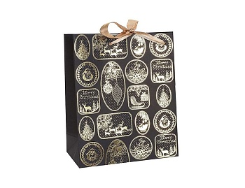 Подарочный пакет СВЕТСКИЙ СТИЛЬ, чёрный с золотым, 18х8х23 см, Koopman International