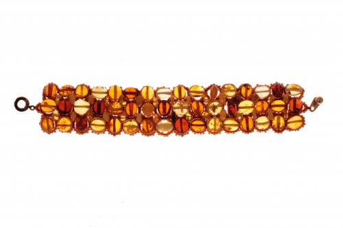 Плетеный браслет из янтаря и бисера, 20757-1