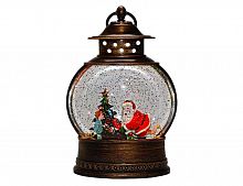 Новогодний снежный фонарь "Санта и малыш", бронзовый, LED-огни, 28 см, батарейки, Peha Magic
