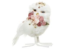 Елочная игрушка СОВУШКА ФЛОРРИ смотрящая вправо, искусственный мех, перо, 12 см, Kaemingk