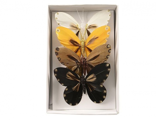 Набор украшений-бабочек "Кокетливые пёрышки" на проволоке, 11 см (упаковка 4 шт.), разные модели, Kaemingk