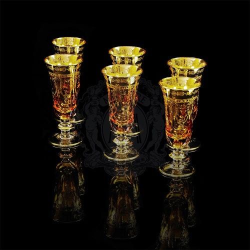 DINASTIA  AMBRA Бокал для шампанского, набор 6 шт, хрусталь янтарный/декор золото 24К фото 2