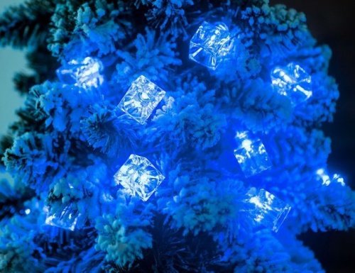Электрогирлянда "Кубики", 60 синих LED-ламп с насадками, 6+1 м, синий провод, контроллер, SNOWMEN фото 2
