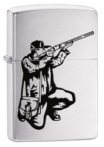 Зажигалка ZIPPO Охотник, латунь с покрытием Brushed Chrome, серебристая, матовая, 36x12x56 мм, 200 VECTOR RIFLE AND HUNT