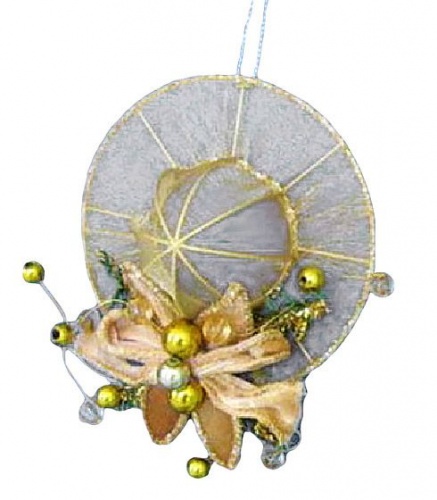 Новогоднее украшение "Дамская шляпка", золотая, 10см, Nord Trade Co