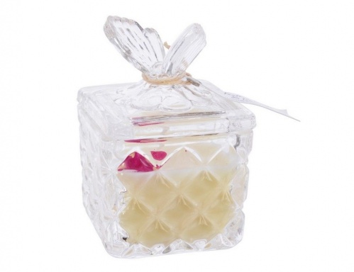 Свеча ароматическая "Романтичная шкатулочка с бабочкой", в стекле, белая, фруктово-ванильная, 6х9 см, Kaemingk