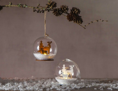 Светящийся шар "Олень с оленёнком" с тёплым белым LED-огнём, дерево, стекло, батарейки, 8х9 см, STAR trading фото 3