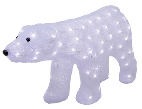 Светящаяся фигура "Белый медведь", акрил, 100 холодных/тёплых LED-огней, 81x30x40 см, уличный, Kaemingk