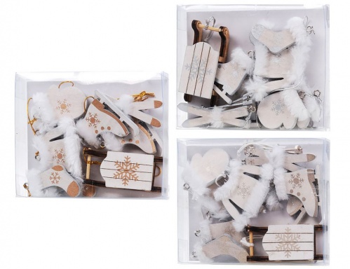 Набор ёлочных игрушек "Весёлая зима", дерево, 6 см (упаковка 6 шт.), разные модели, Koopman International