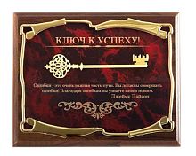 Плакетка от производителя: "Ключ к успеху! Ошибки-это очень важная часть пути - ДжДайсон", размеры 26*20 см, материалы МДФ и металл, цвет бордовый