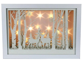Светящаяся новогодняя декорация "Романтичные олени", дерево, тёплые белые LED-огни, музыка, 21.5х30 см, батарейки, Peha Magic
