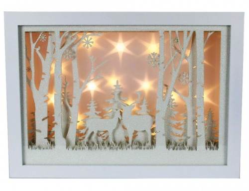 Светящаяся новогодняя декорация "Романтичные олени", дерево, тёплые белые LED-огни, музыка, 21.5х30 см, батарейки, Peha Magic
