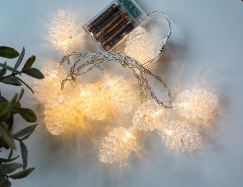 Электрогирлянда "Ледяные шишки", 10 тёплых белых LED-огней, 180+30 см, батарейки, таймер, Kaemingk фото 2