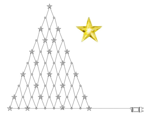 Светодиодная сетка ЗВЁЗДНАЯ ЁЛОЧКА, 55 тёплых белых LED-огней, 1.2х0.9+5 м, прозрачный провод, STAR trading фото 2