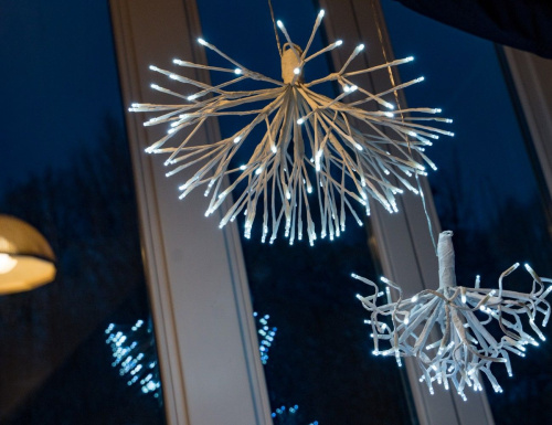 Украшение "Шар из веточек" белый, холодные белые LED-огни, провод прозрачный, уличный, Koopman International фото 5