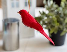 Ёлочная игрушка "Птичка искорка", перо, красная, 13 см, SHISHI